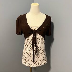 Brown and White Polka Dot Top